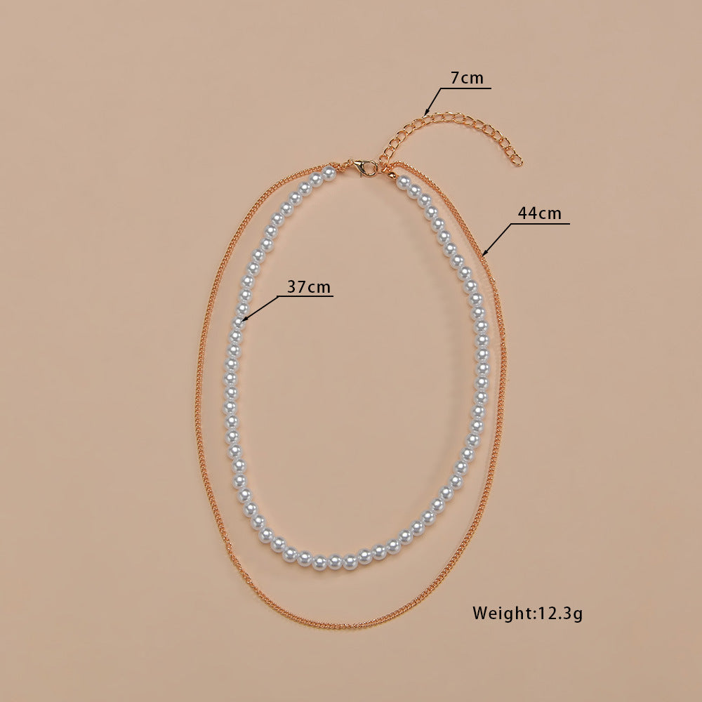 Multilayer Elegant Pearl Necklaces Gold Metal Chain