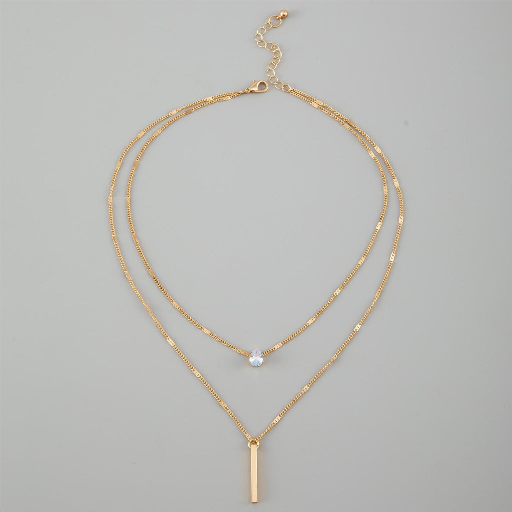 Fashion Double Layered Drop Stone Tassel Pendant Necklace