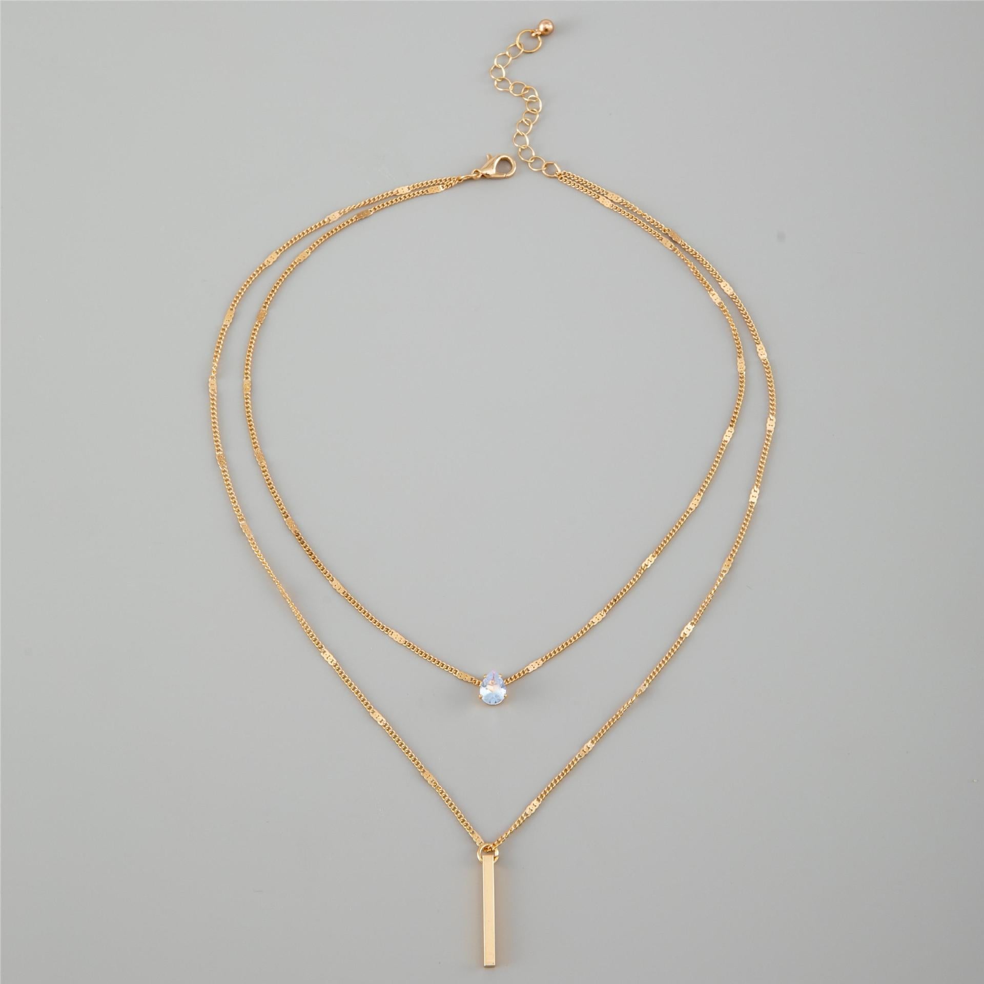 Fashion Double Layered Drop Stone Tassel Pendant Necklace