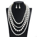 Fashion Multi Layers Long Pearl Necklace Earrings Set for Women