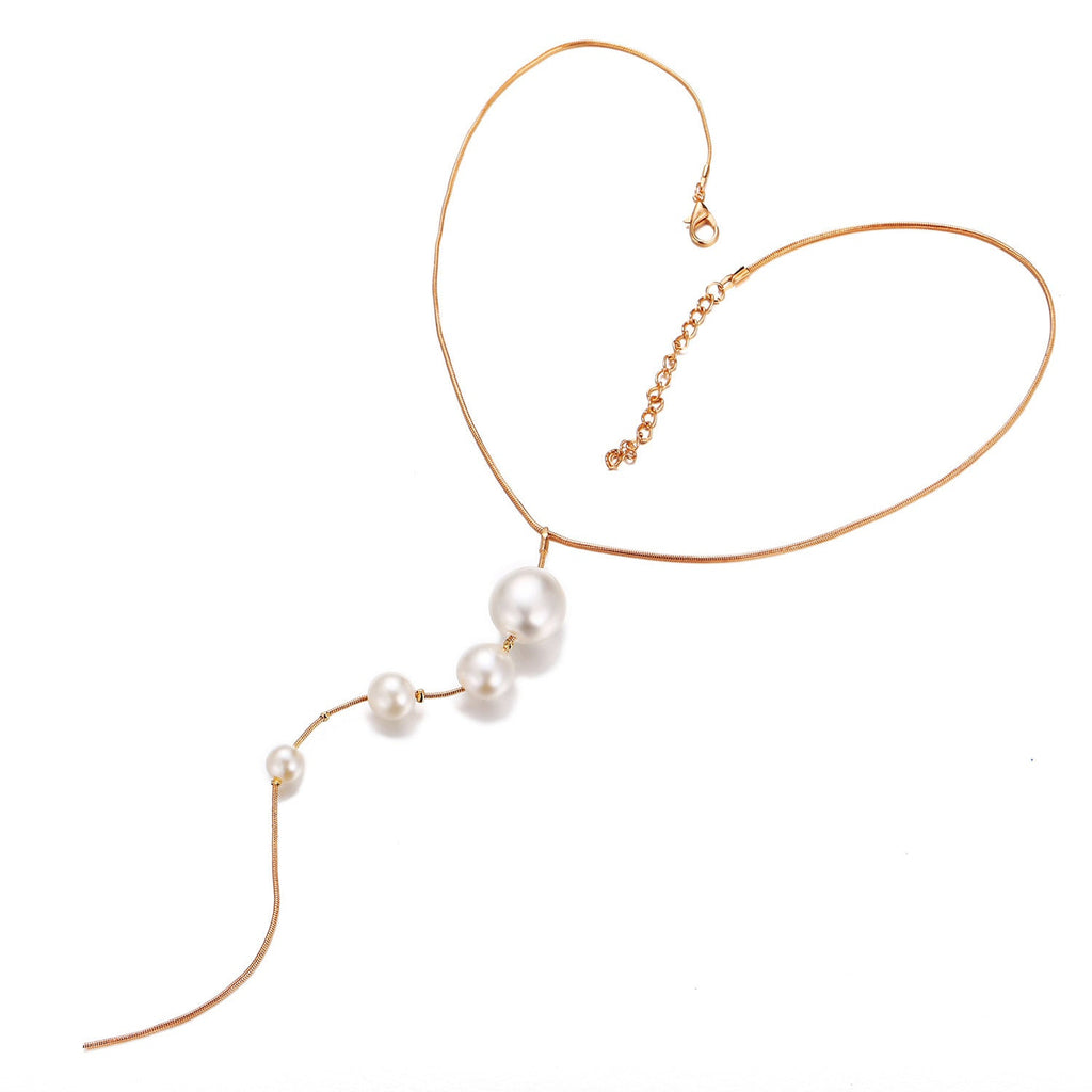Pearl Tassel Pendant Gold Color Chain Necklace for Women