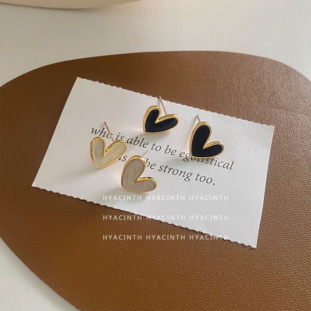 Black White LOVE Heart Stud Earrings for Women
