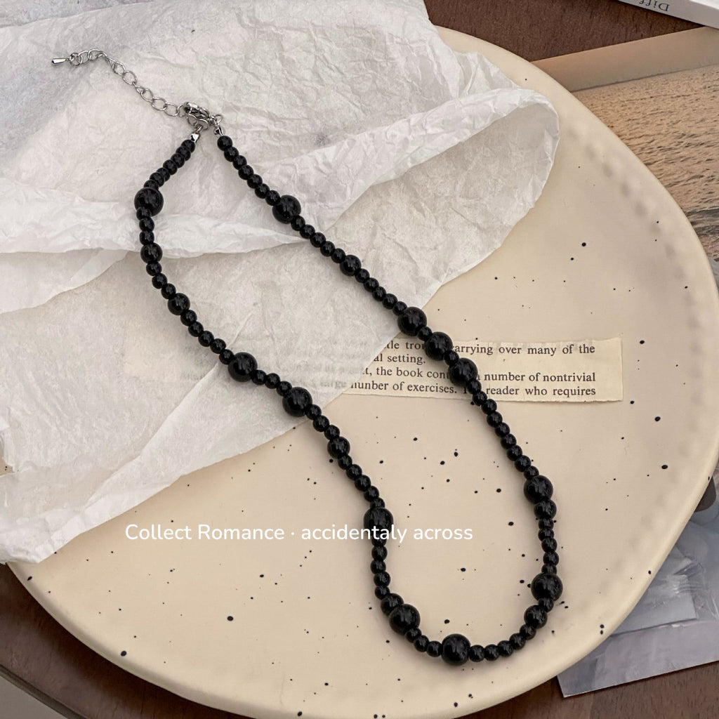 Pearl Necklace Round Black Color Glass Pearl Necklace