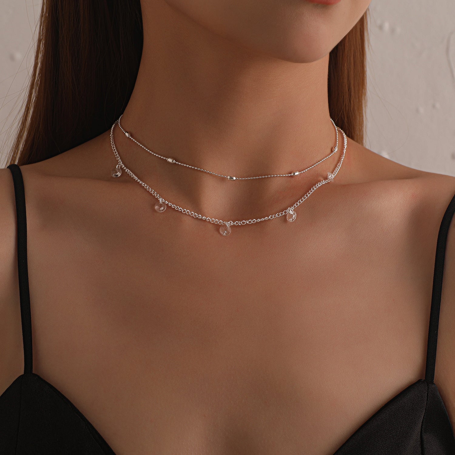 Small Crystal Stone Beads Chain Necklace