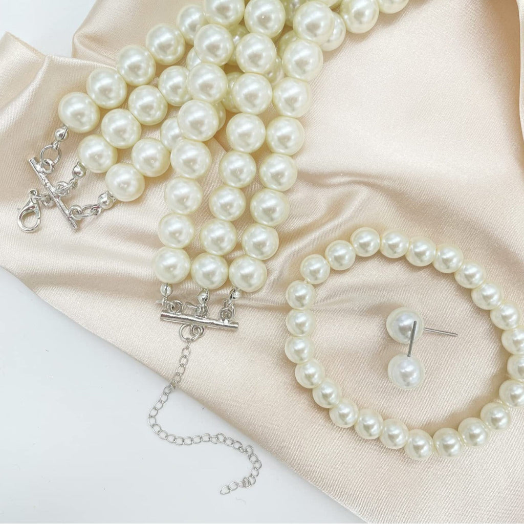 Vintage Dainty Multilayer Faux Pearl Choker Necklaces and Earrings