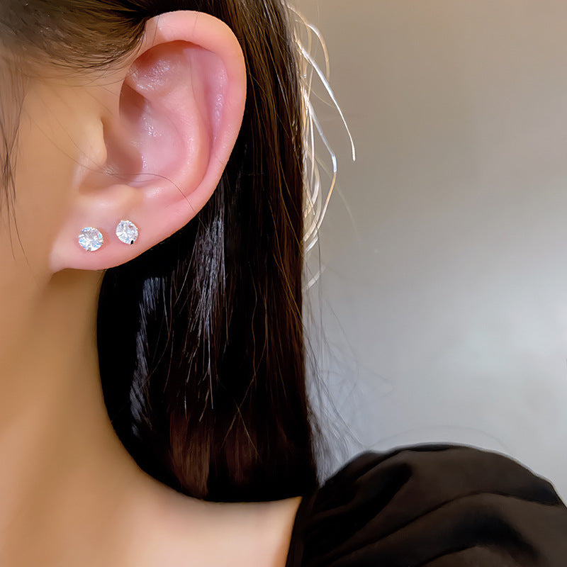 Round Crystal Zircon Stud Earrings
