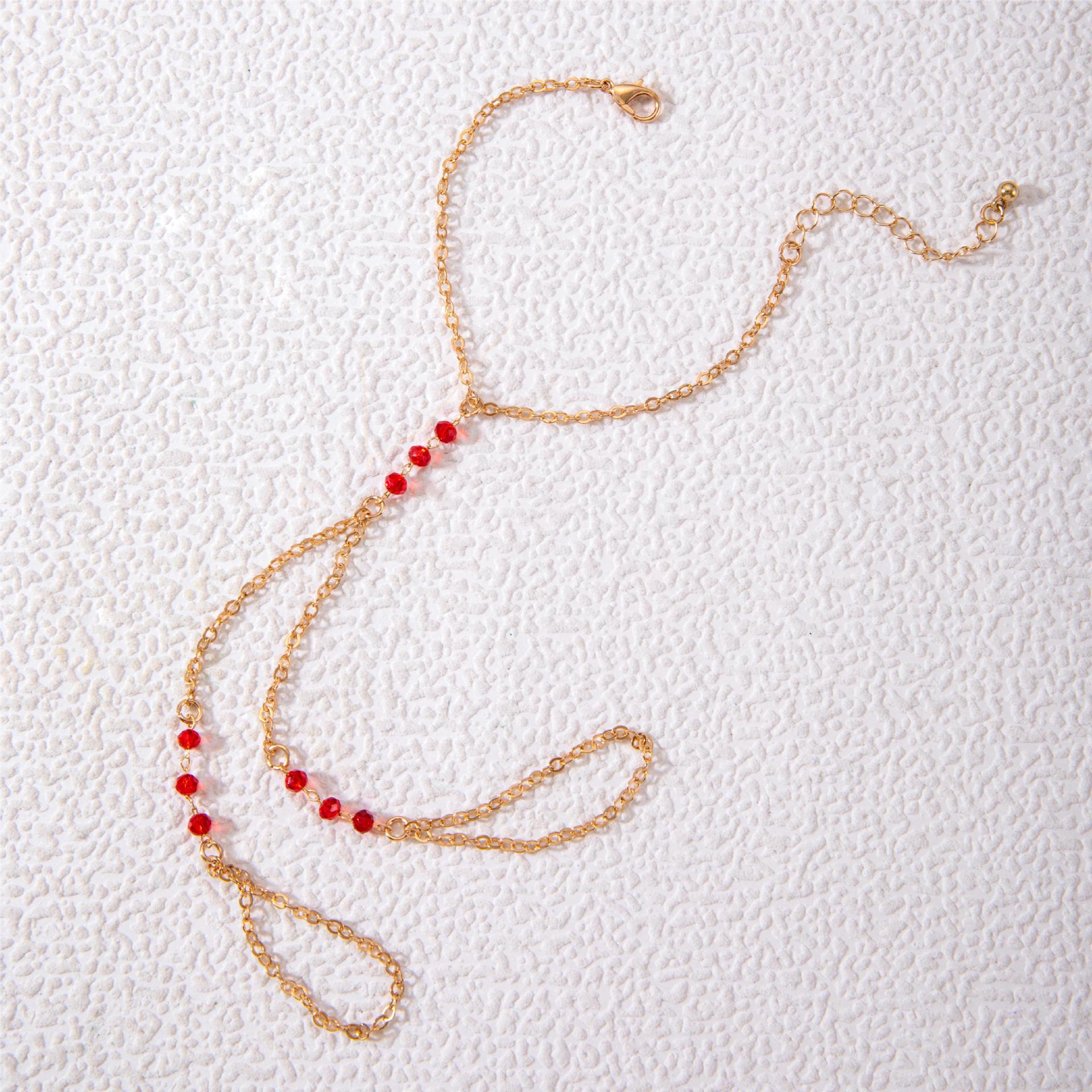 Bohemia Punk Link Chain Red bead Ring Bracelets