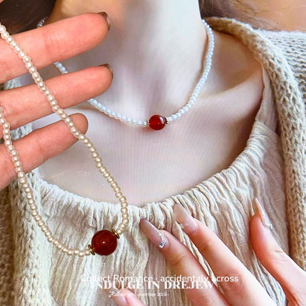 Pearl Necklace Agate Bead Pendant Necklace