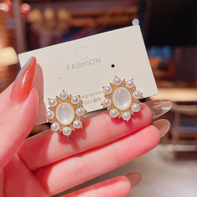 Opal Pearl Oval Geometric Earrings