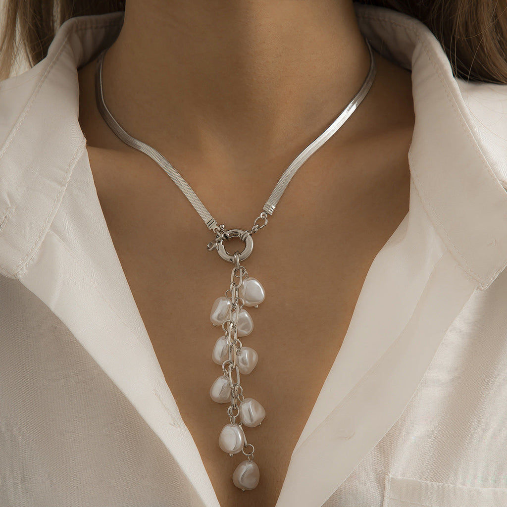 retro rice grain pearl fringe necklace