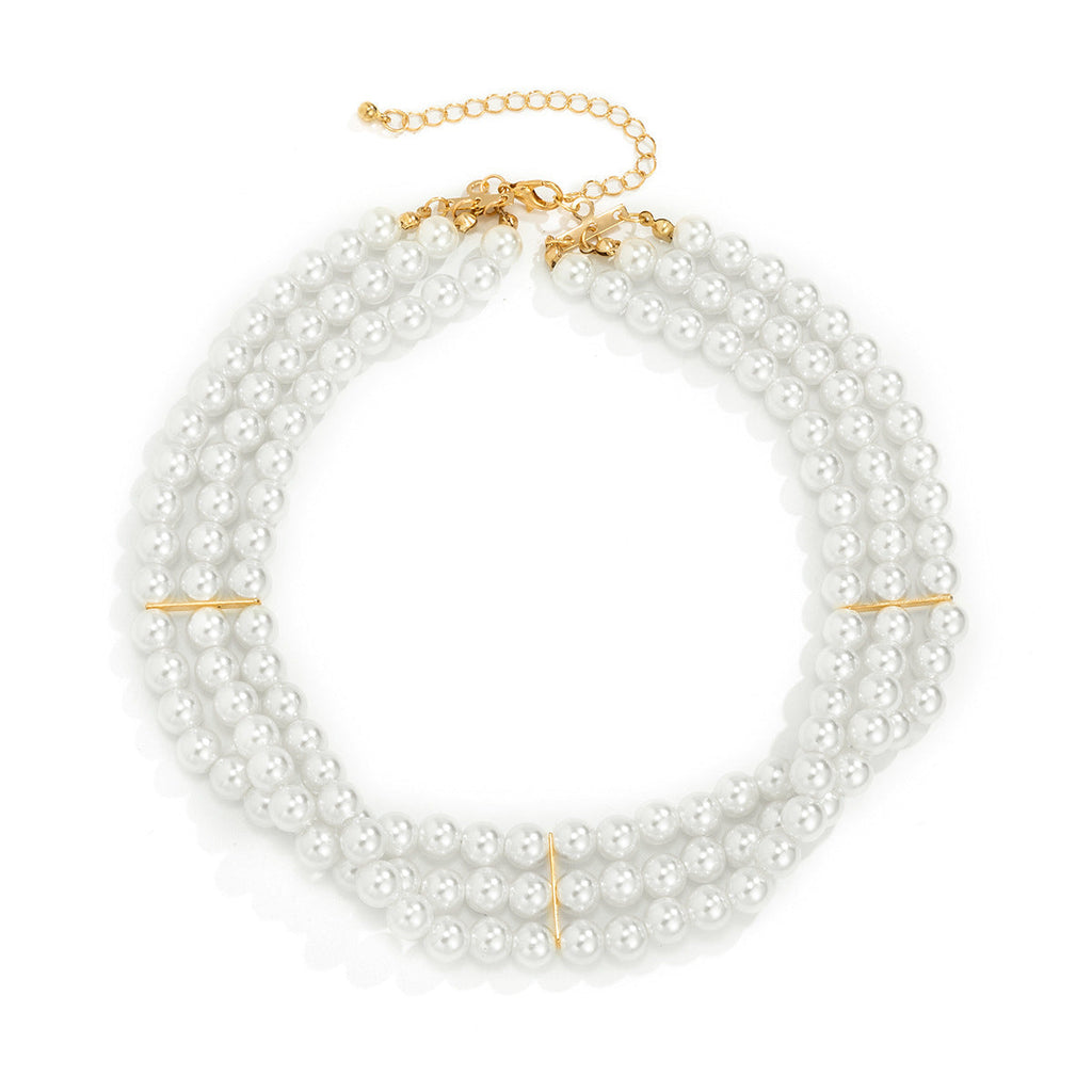 Boho Vintage Pearl Necklace Multi-Strands round Pearl Choker