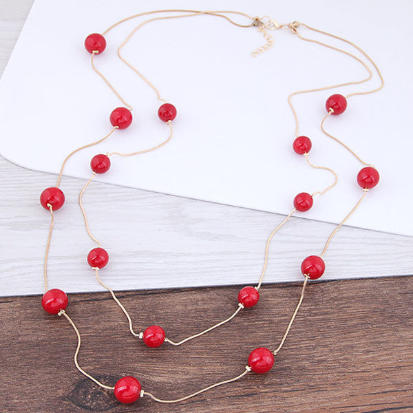 Double Beads Neck Chain Pearl Choker Necklace