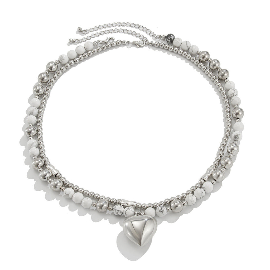 Layered Heart Pendant Beaded layer Necklace
