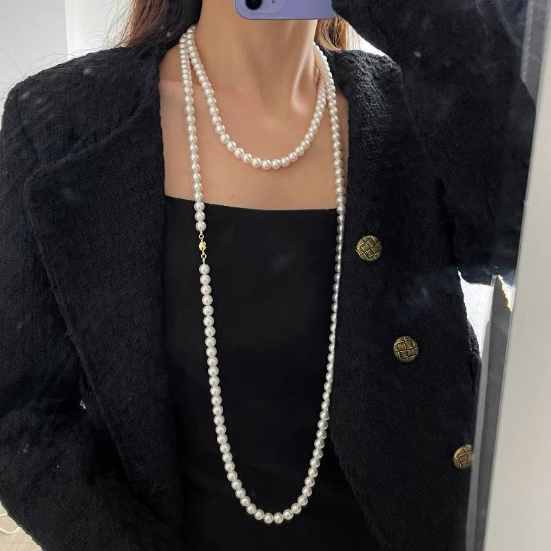 Vintage Pearl Elegant Necklace Small Fragrance Style Simple Layer Long Sweater Accessories