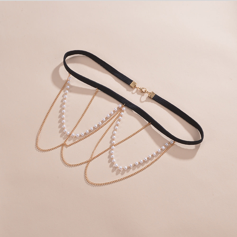 Sexy Beach Body Chain Nightclub Party Multi-layer Tassel Pearl Leg Chain