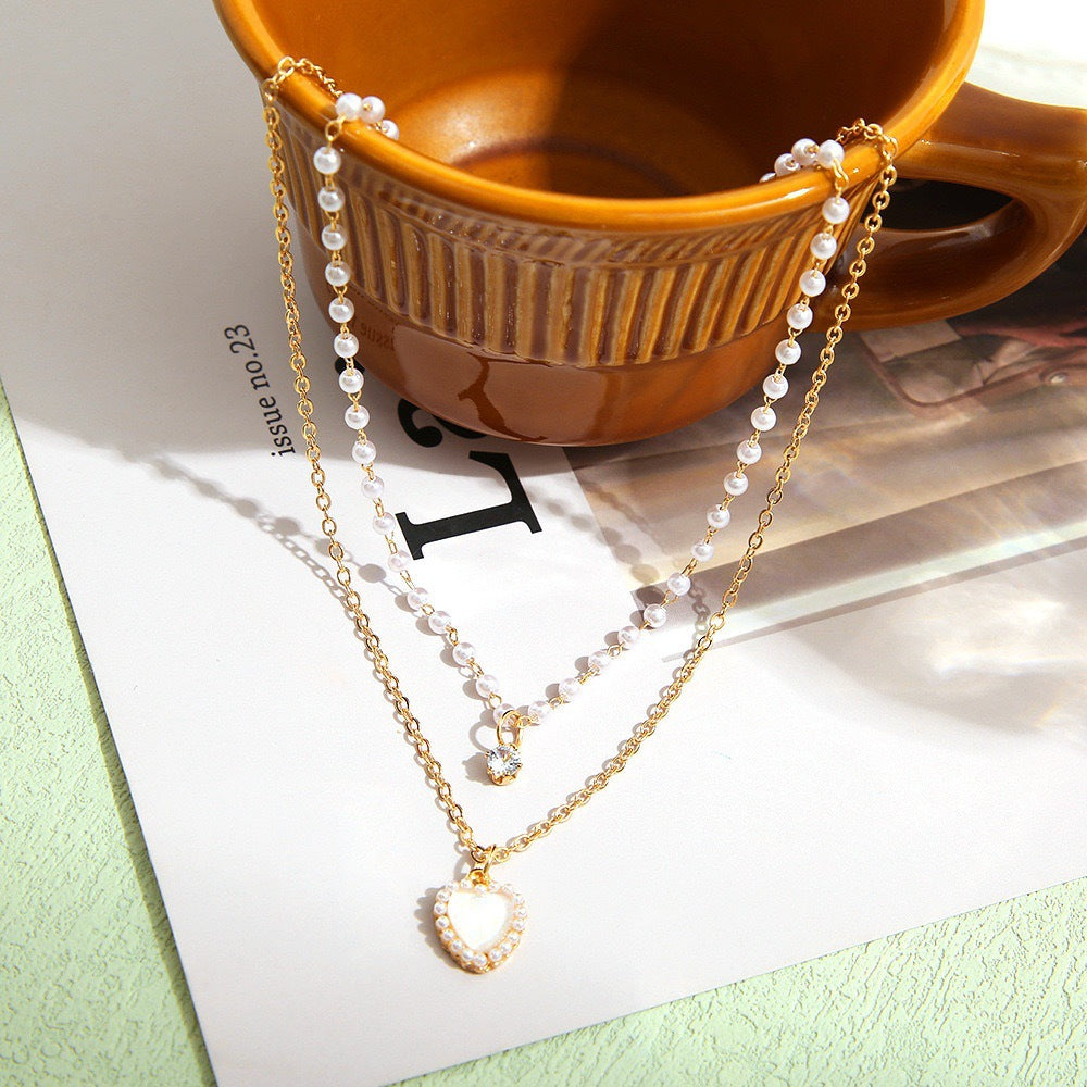 Gothic Vintage Opal Layered Heart Tassel Necklace