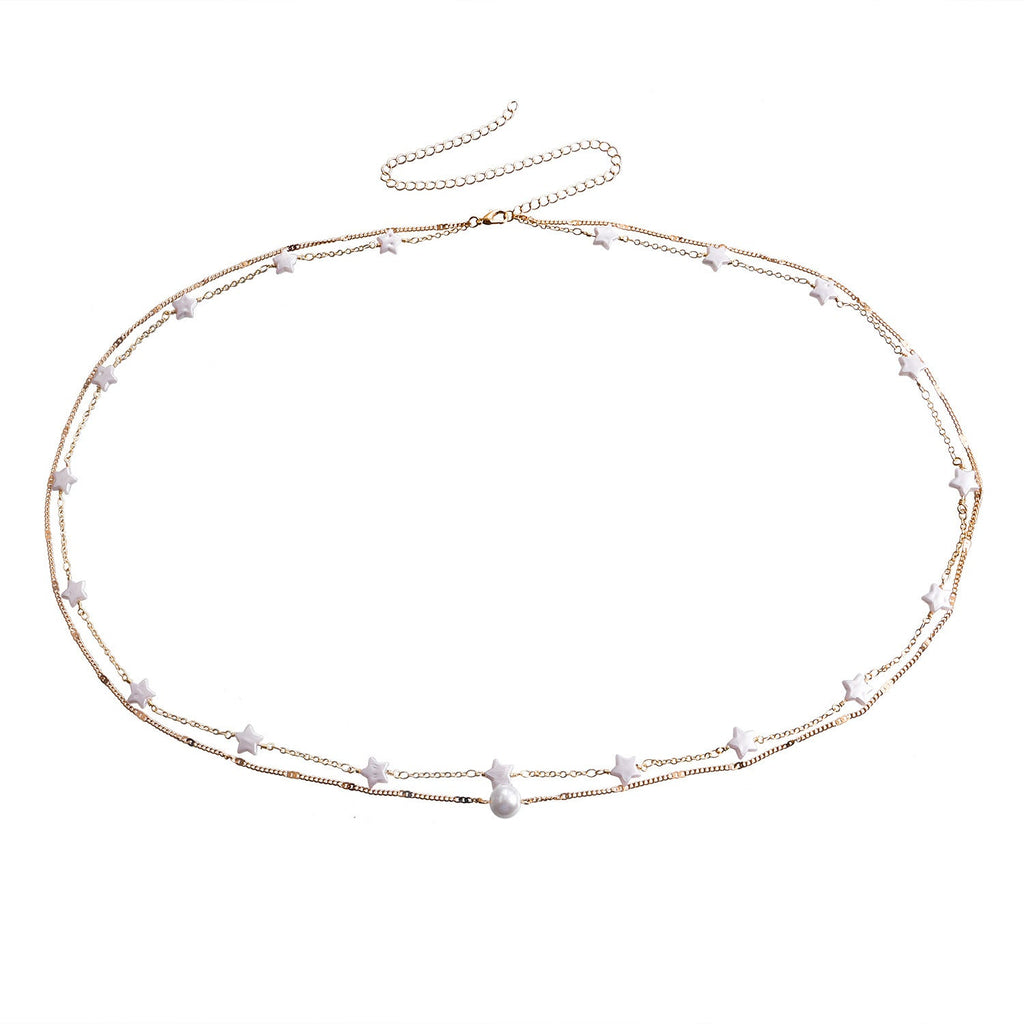 Hip Hop Metallic Pearl Star Layer Belly Waist Chain Jewelry
