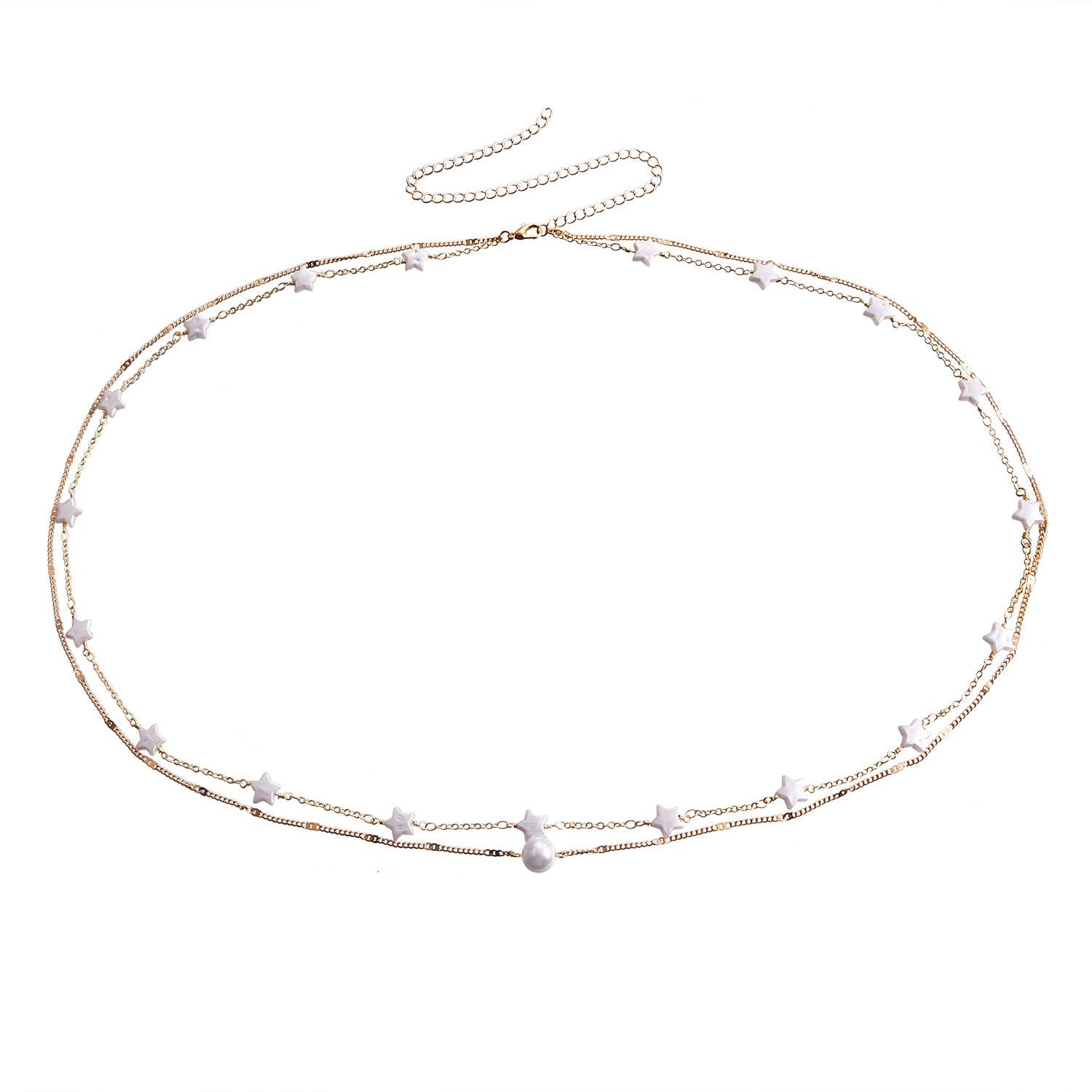 Hip Hop Metallic Pearl Star Layer Belly Waist Chain Jewelry