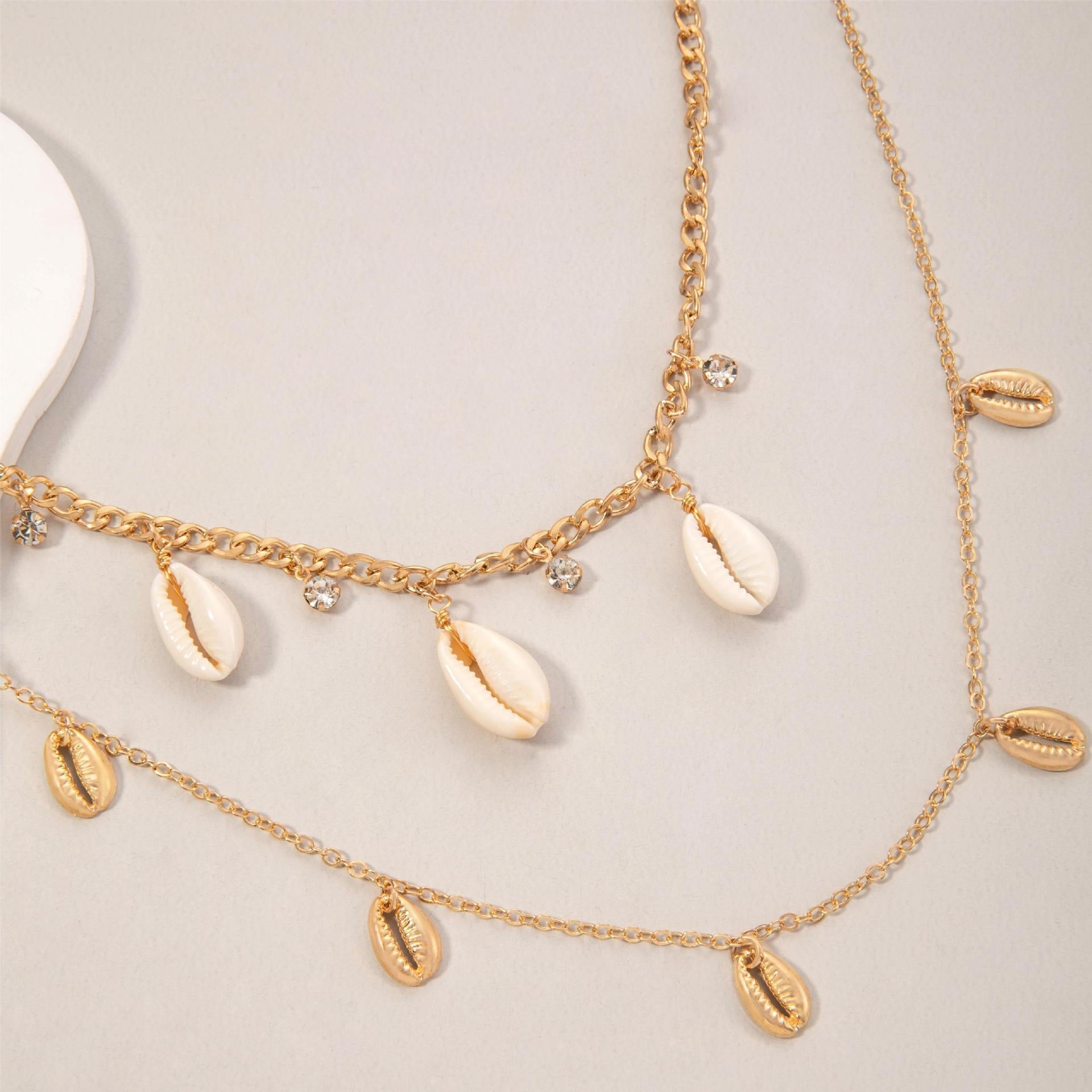 Beach Fashion Jewelry Two Layers Chain Shell Pendant Necklace