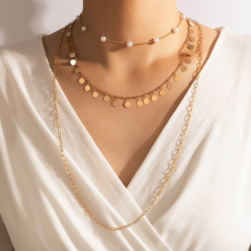 Multi Round Small Disc Charm Necklace