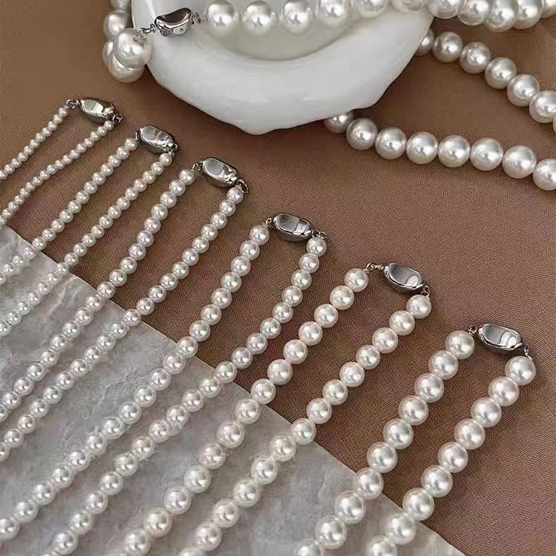 Women French Style Fever Glass Pearl Beads Choker Necklace