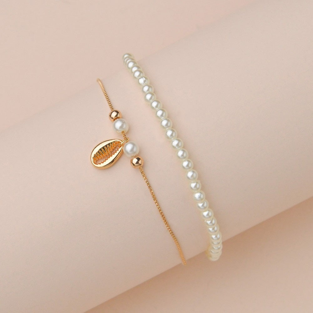 Pearl Women Anklet Double Pearl Beaded Anklet Jewelry