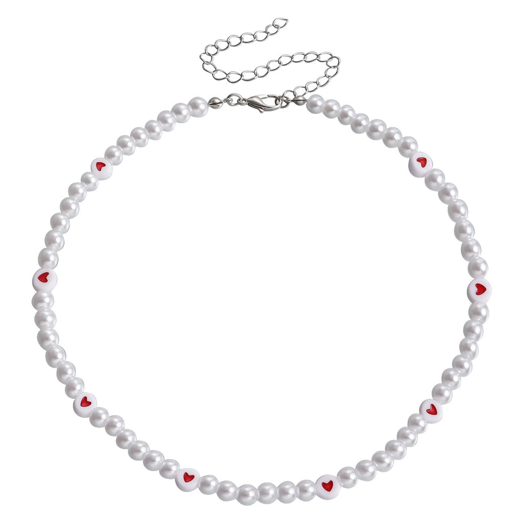 Love Imitation Pearl Necklace Beaded Clavicle Chain