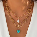 Women Ethnic Baroque Pearl Necklace Set Vintage Turquoise Heart Necklace