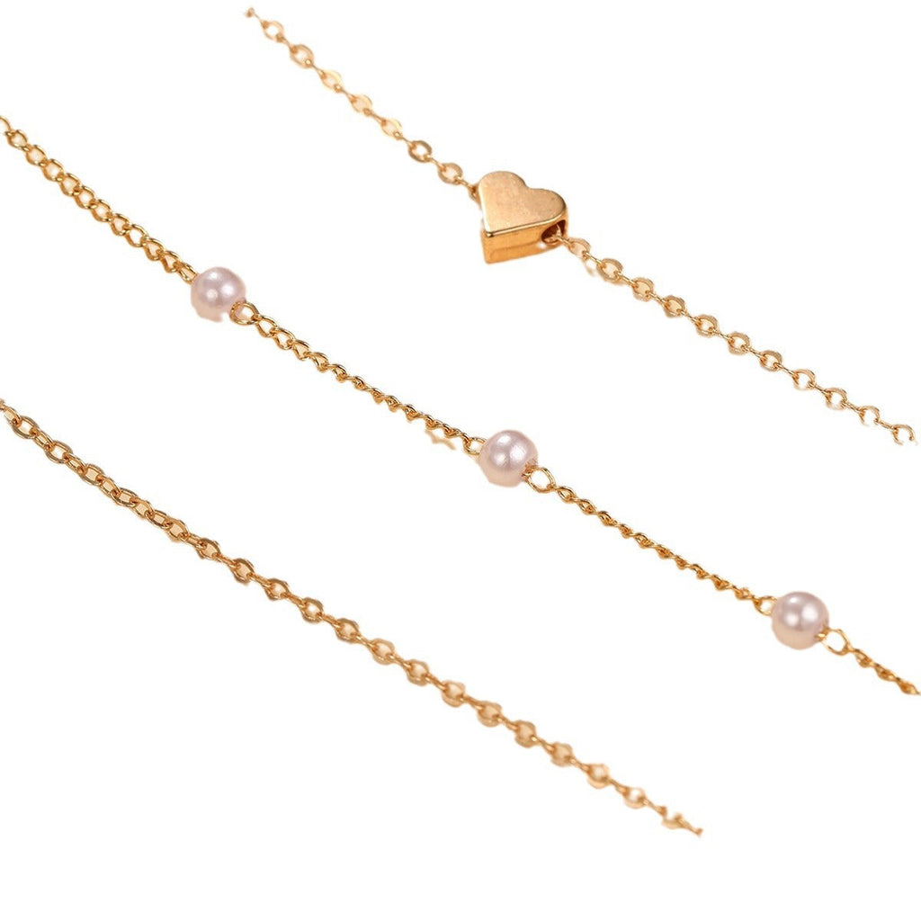 Alloy Heart Necklace Double Layer Fashion Chain Pearl Necklace