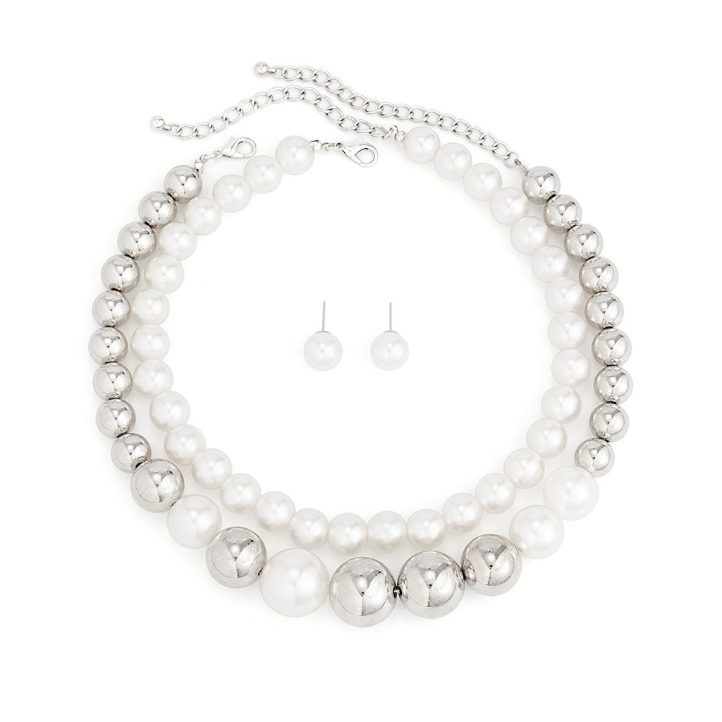 Exaggerated Big Pearl Chunky Heart CCB Round Ball Bead Chain Punk Choker Necklace