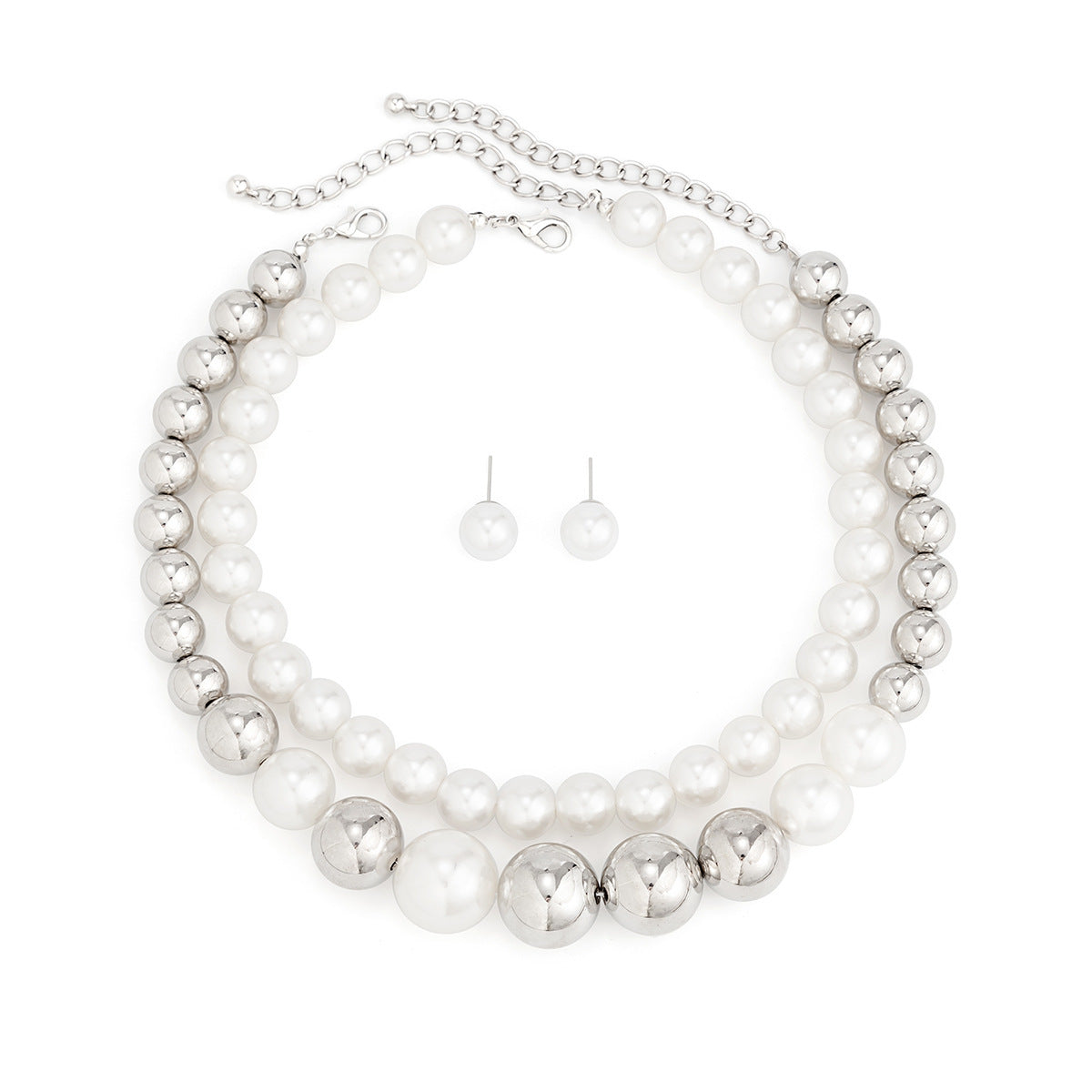 Exaggerated Big Pearl Chunky Heart CCB Round Ball Bead Chain Punk Choker Necklace