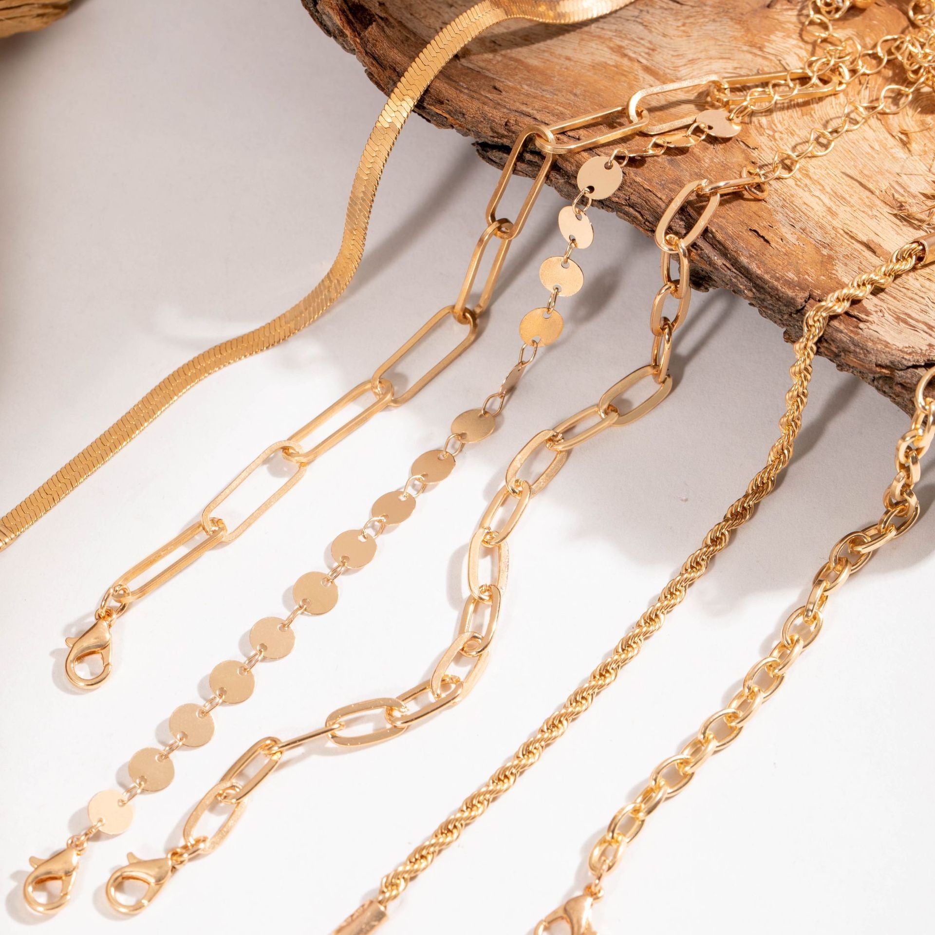 Rectangle Paper Clip Chain Bracelet Set
