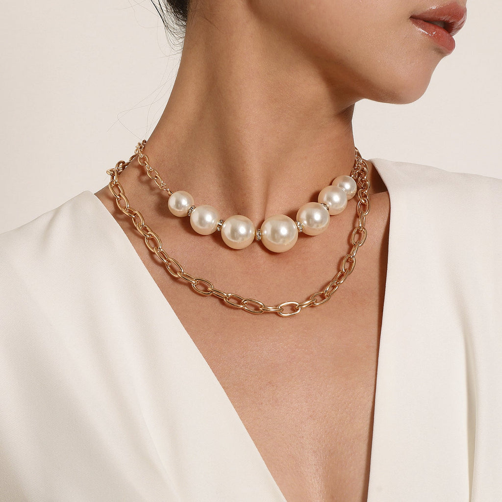 Punk Round Beads Double Layered Necklace