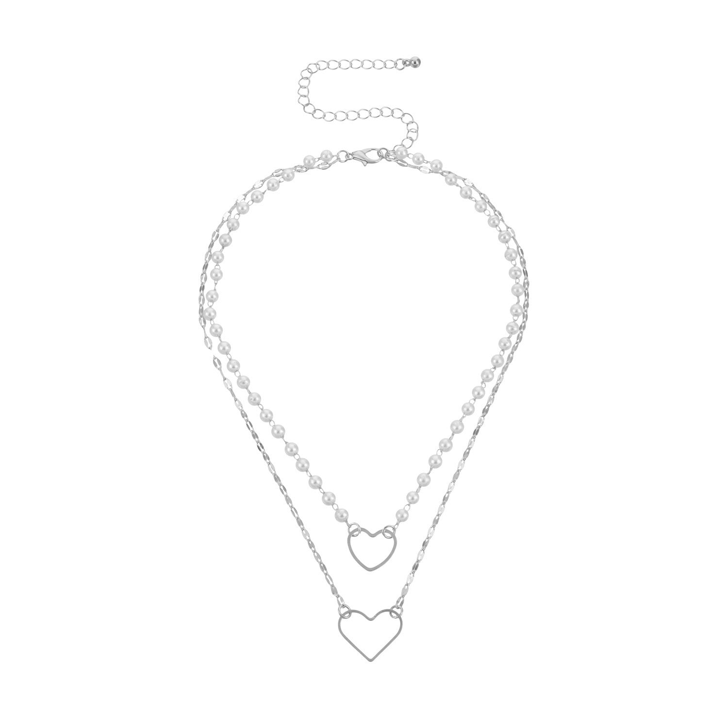 Beaded Pearl Necklace Heart Pendant