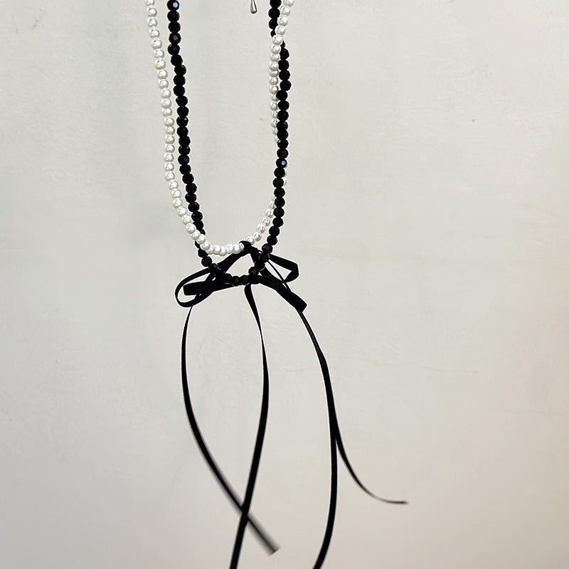 Long Black Ribbon Choker Necklace