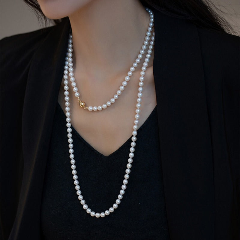Vintage Pearl Elegant Necklace Small Fragrance Style Simple Layer Long Sweater Accessories