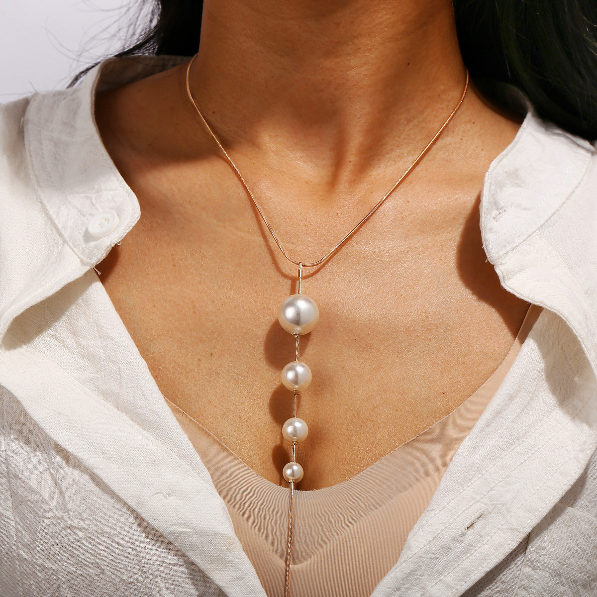 Pearl Tassel Pendant Gold Color Chain Necklace for Women