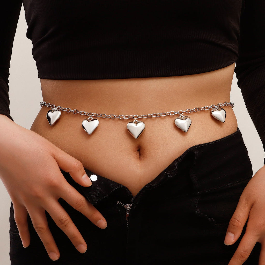 Metal Large Heart Pendant Waist Chain