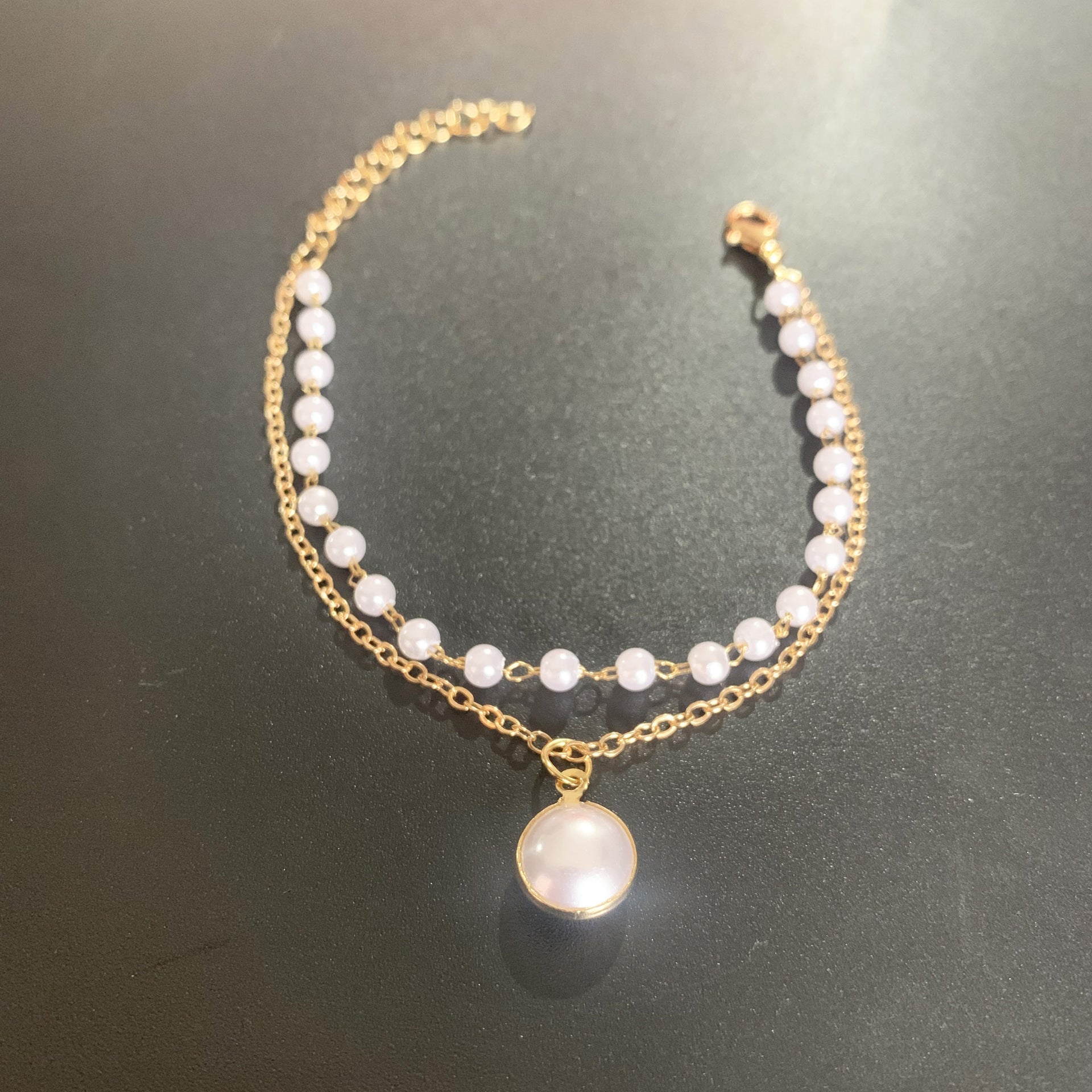 White Imitate Pearl Double Anklet Chain