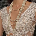 Beaded Pearl Strand Layered Long Fashion Jewelry Necklace