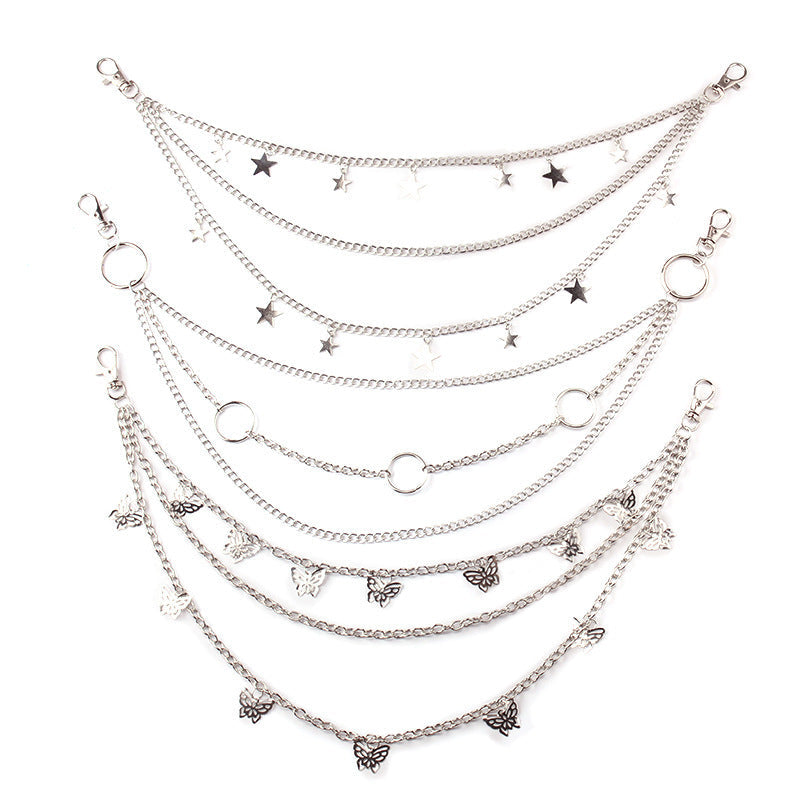 Punk Rock Layered Chain Belts Metal Keychains