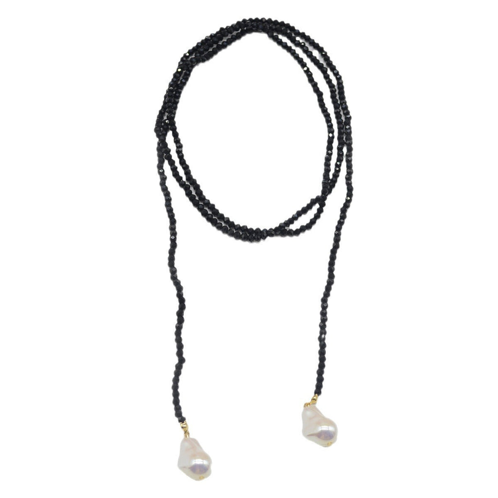 Sweater Necklace Black Crystal Pendant