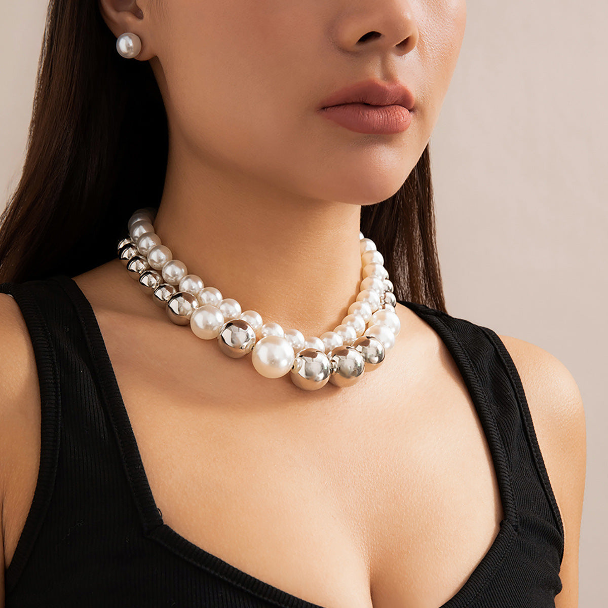 Hip-hop Punk Large Beads Short Necklace Women CCB Beads