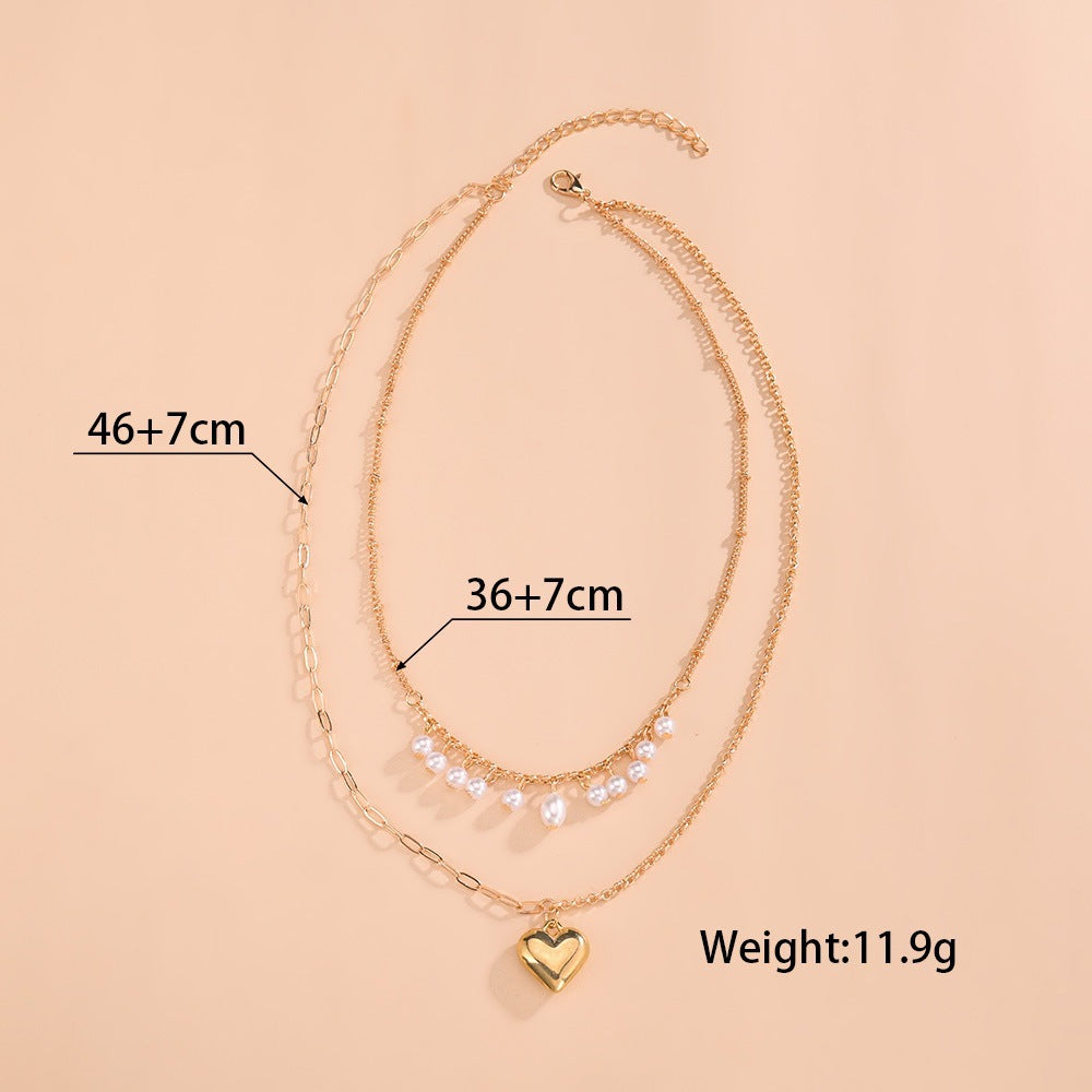 Pearl Layered Heart Pendant Necklace