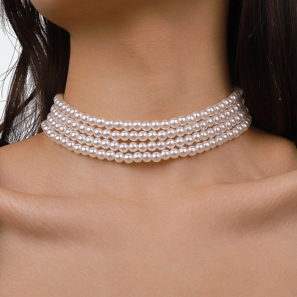 Boho Multi Layered Pearl Choker Necklace