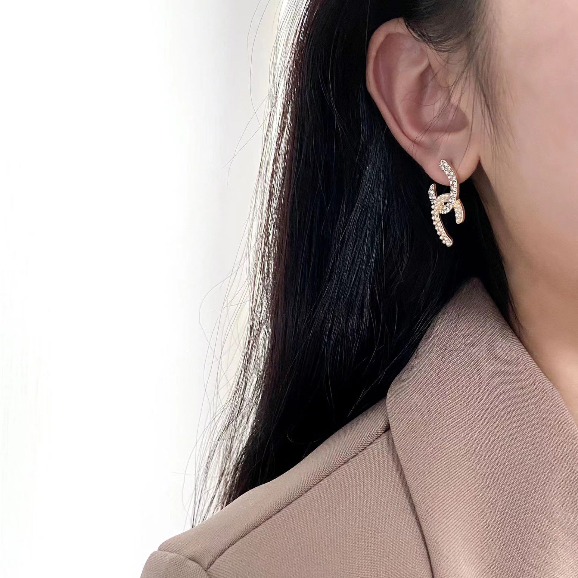 Romantic Double Rhinestone C Earrings