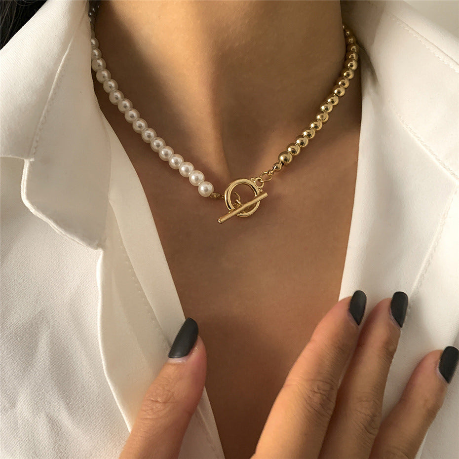 Beads Pearl OT Buckle Necklace
