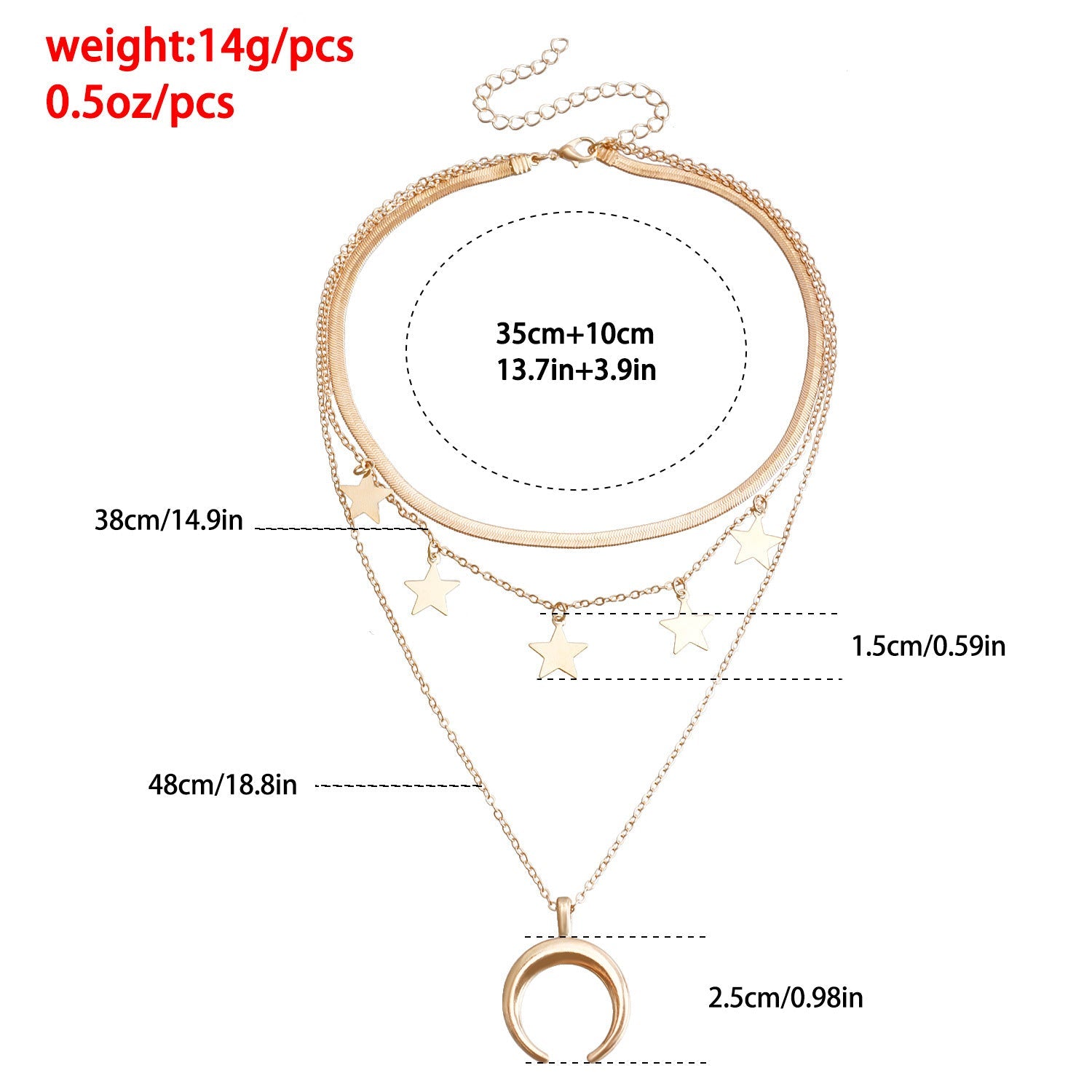 Geometry Star Moon Pendant Multilayer Chain Choker Necklace