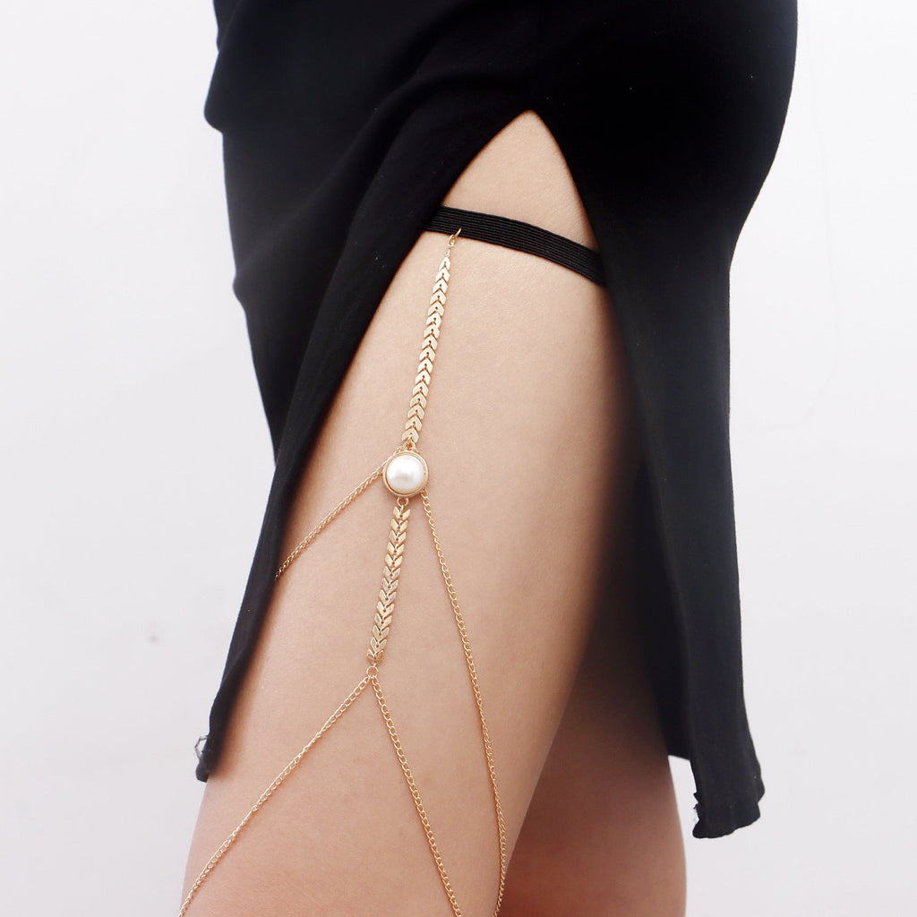 Summer Bohemian Pearl Multilayer Leg Chain Thigh Chain Body Jewelry