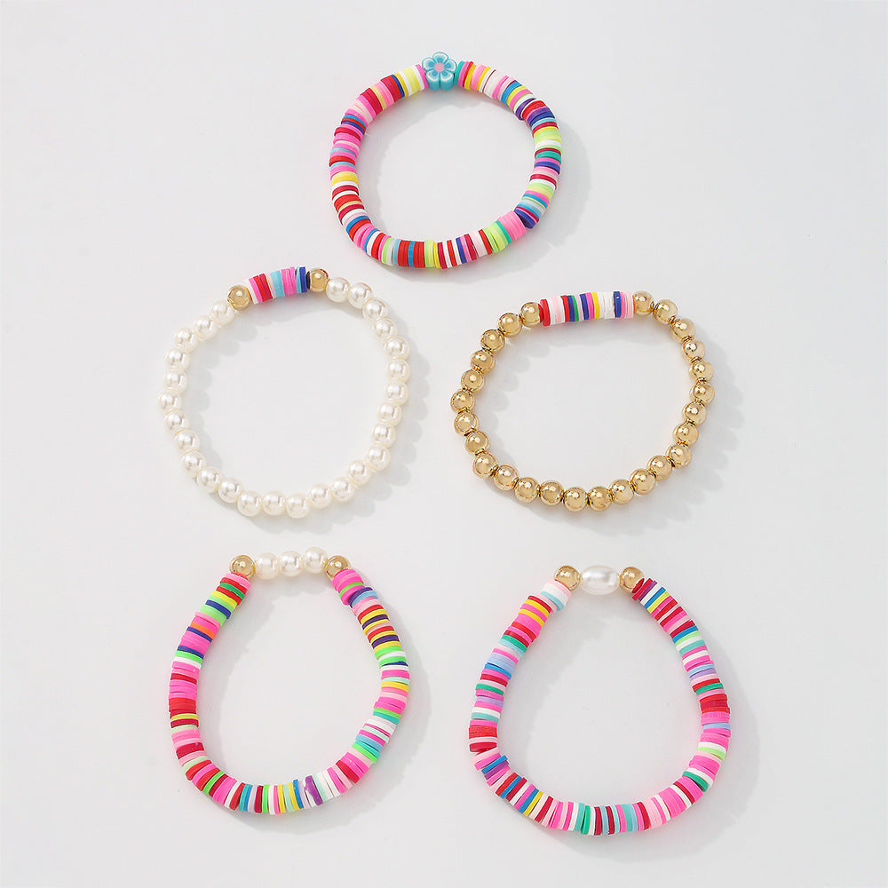 Bohemian Bracelet Colorful Polymer Clay Bead Vintage Pearl